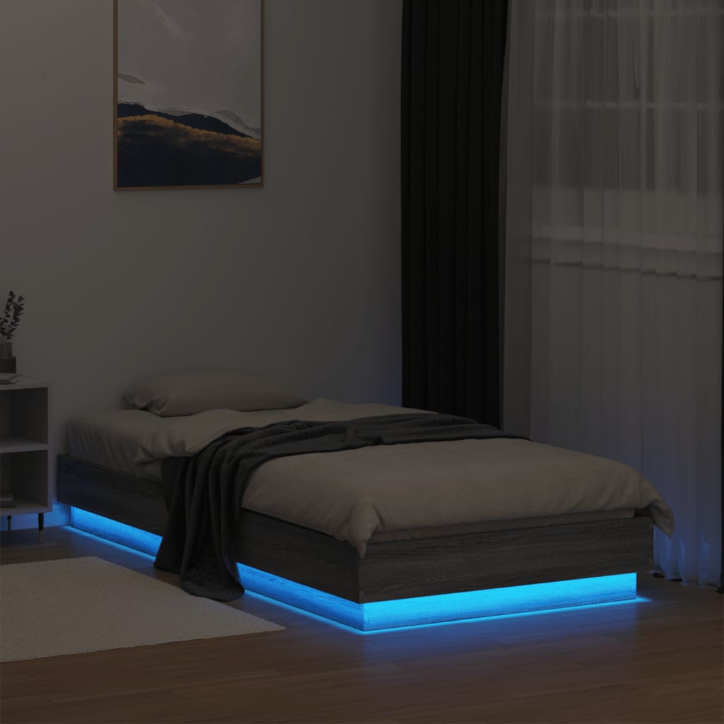 vidaXL Rám postele s LED osvětlením šedý sonoma 75 x 190 cm