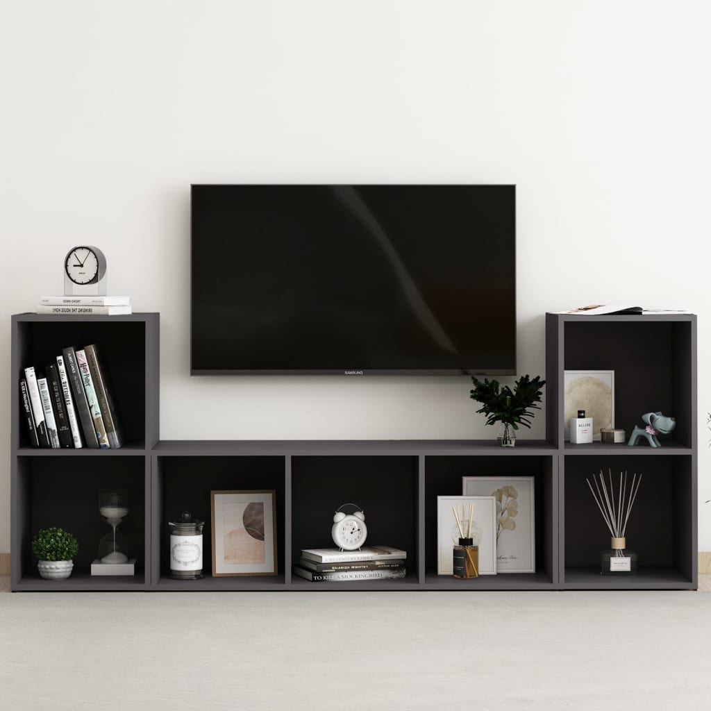 vidaXL 3dílný set TV skříněk šedý dřevotříska