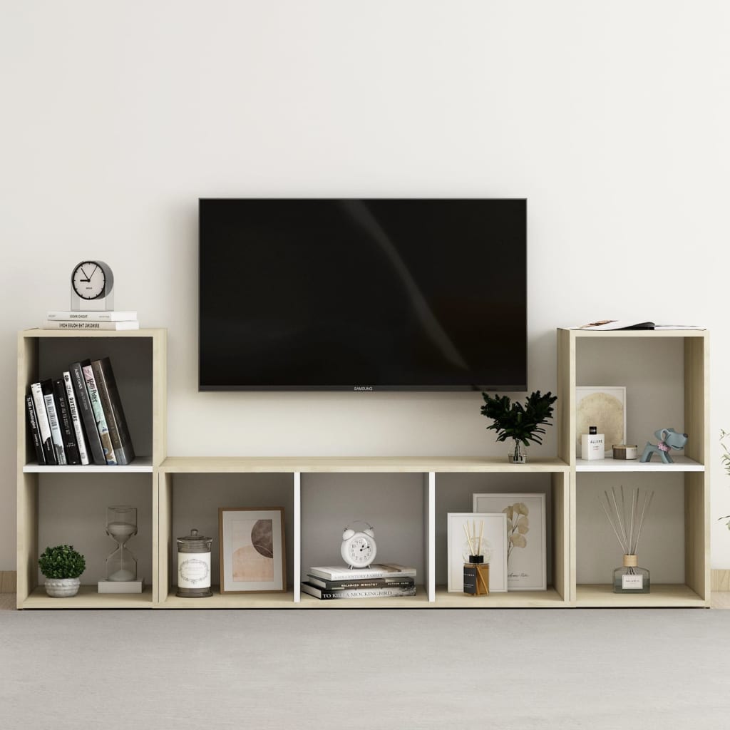 vidaXL 3dílný set TV skříněk bílý a dub sonoma kompozitní dřevo