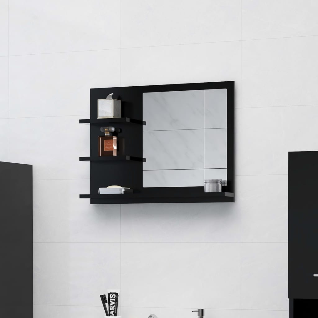 vidaXL Koupelnové zrcadlo černé 60 x 10,5 x 45 cm dřevotříska