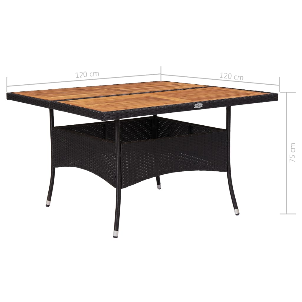 vidaXL Zahradní jídelní stůl černý polyratan a masivní akáciové dřevo