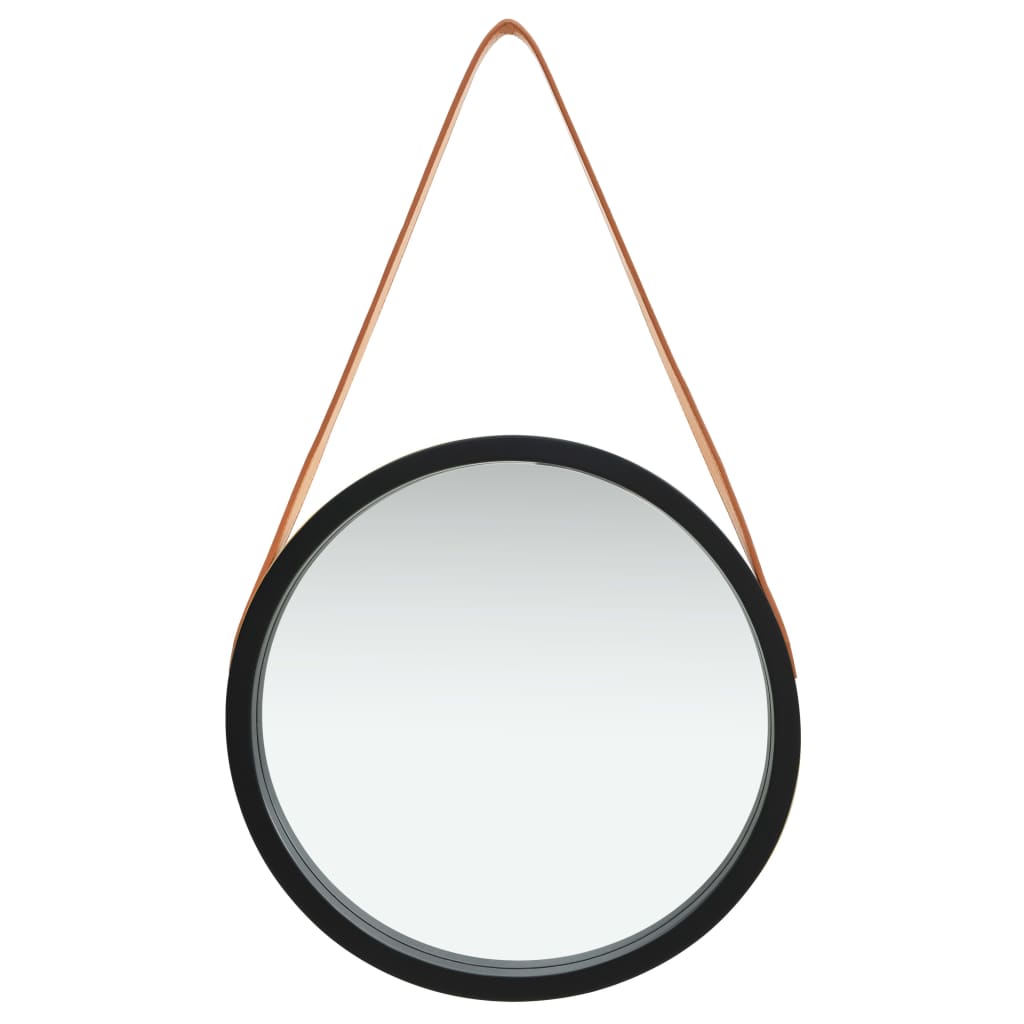 vidaXL Nástěnné zrcadlo s popruhem 40 cm černé