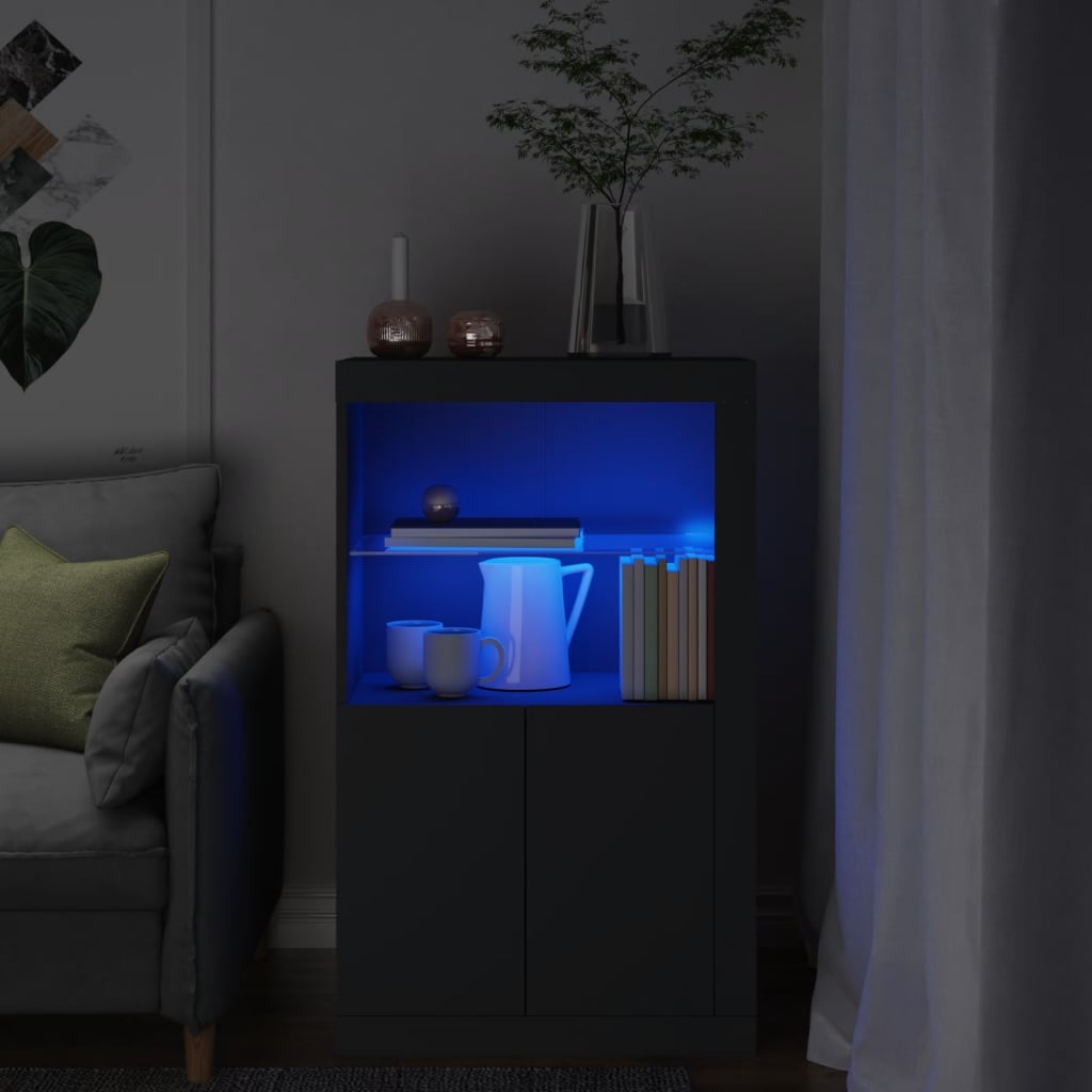 vidaXL Odkládací skříňka s LED osvětlením černá kompozitní dřevo