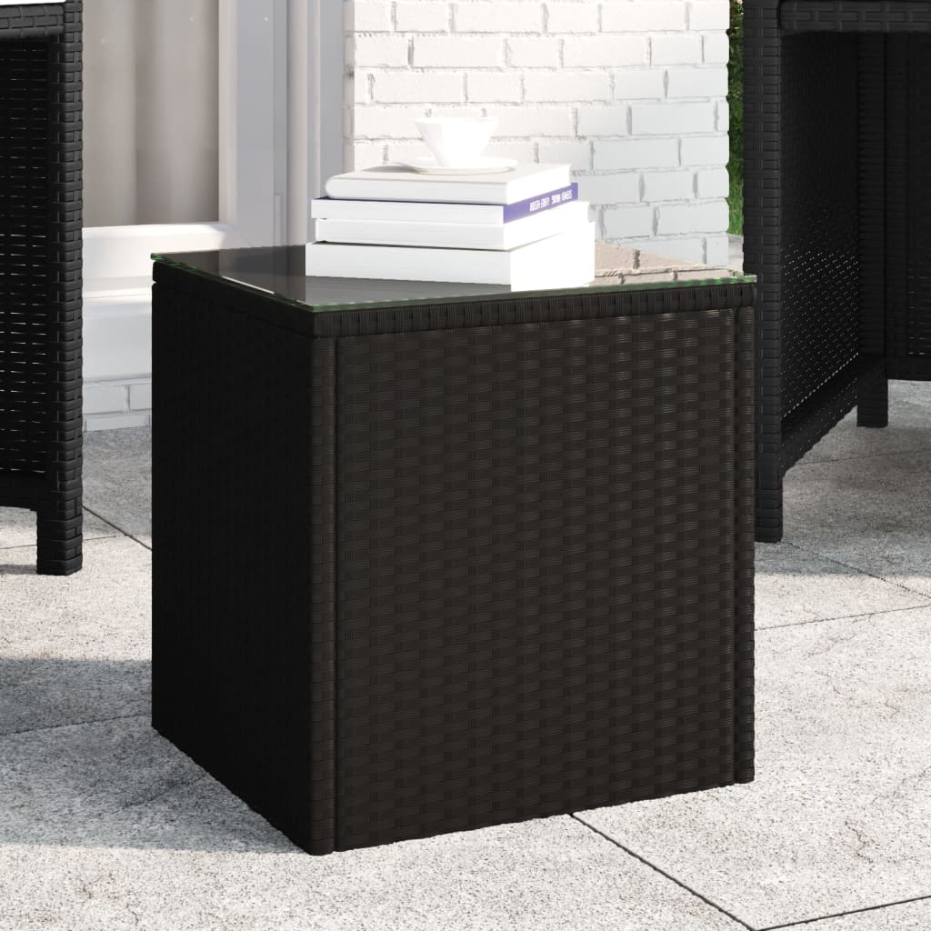 vidaXL Odkládací stolek černý 40 x 37 x 40,5 polyratan a tvrzené sklo