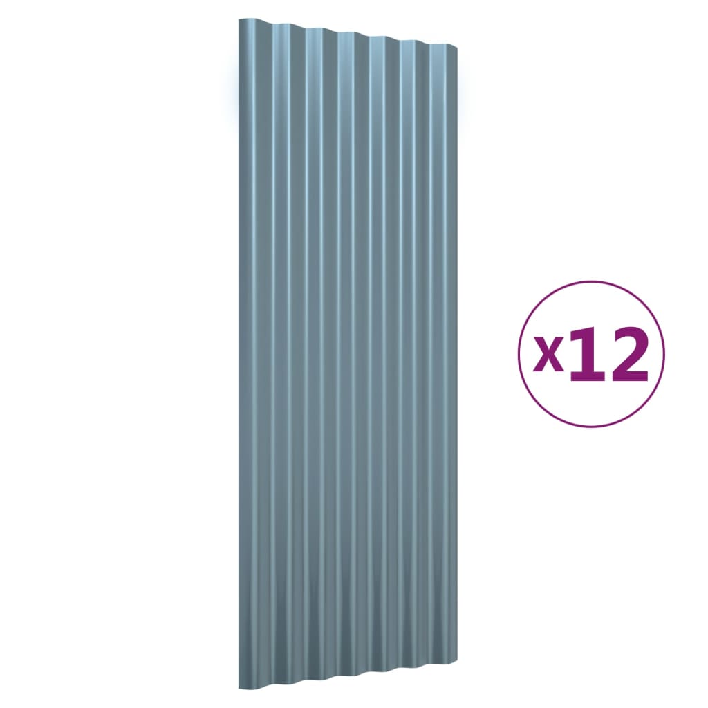 vidaXL Střešní panely 12 ks práškově lakovaná ocel šedé 100 x 36 cm