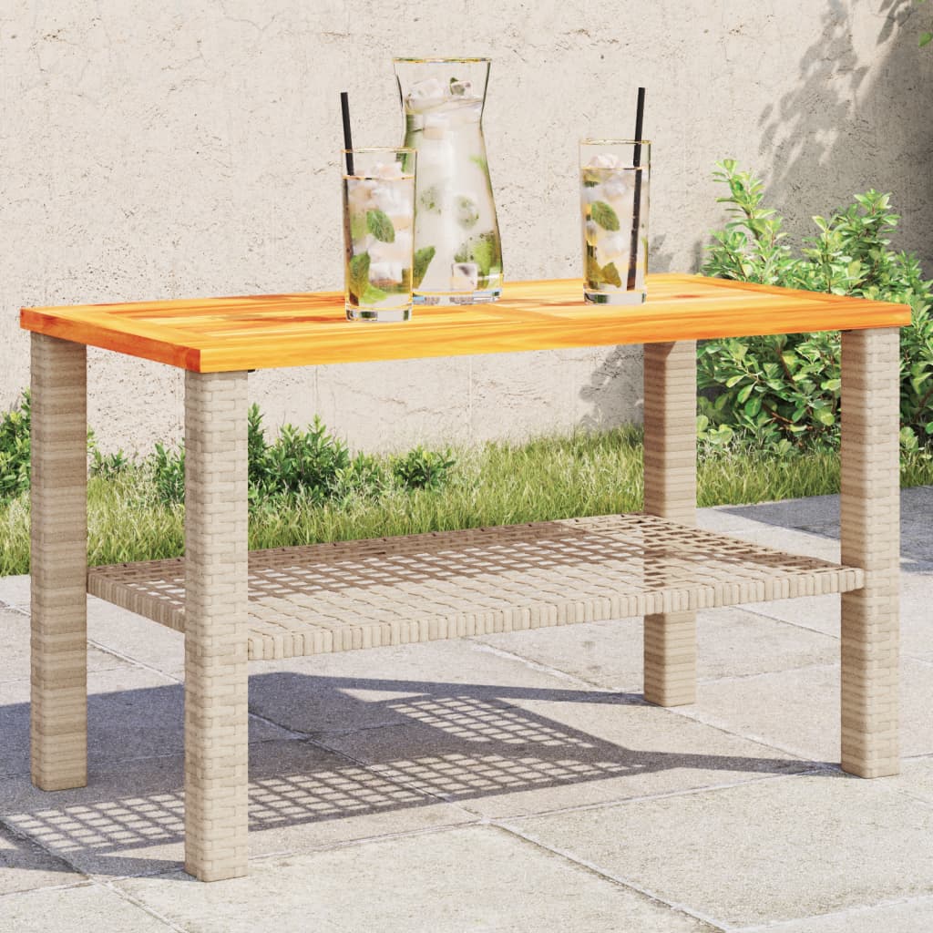 vidaXL Zahradní stolek béžový 70 x 38 x 42 cm polyratan akáciové dřevo