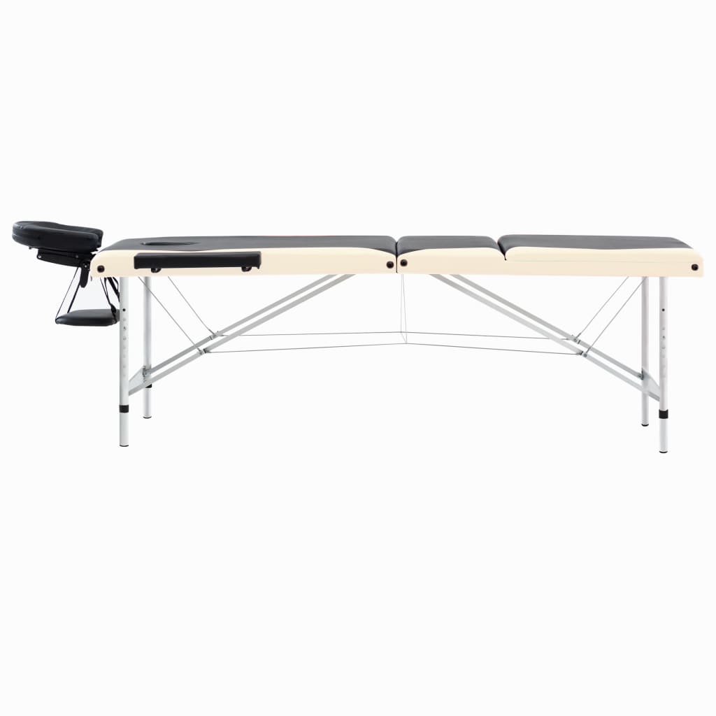 vidaXL Skládací masážní stůl se 3 zónami hliník černý a béžový