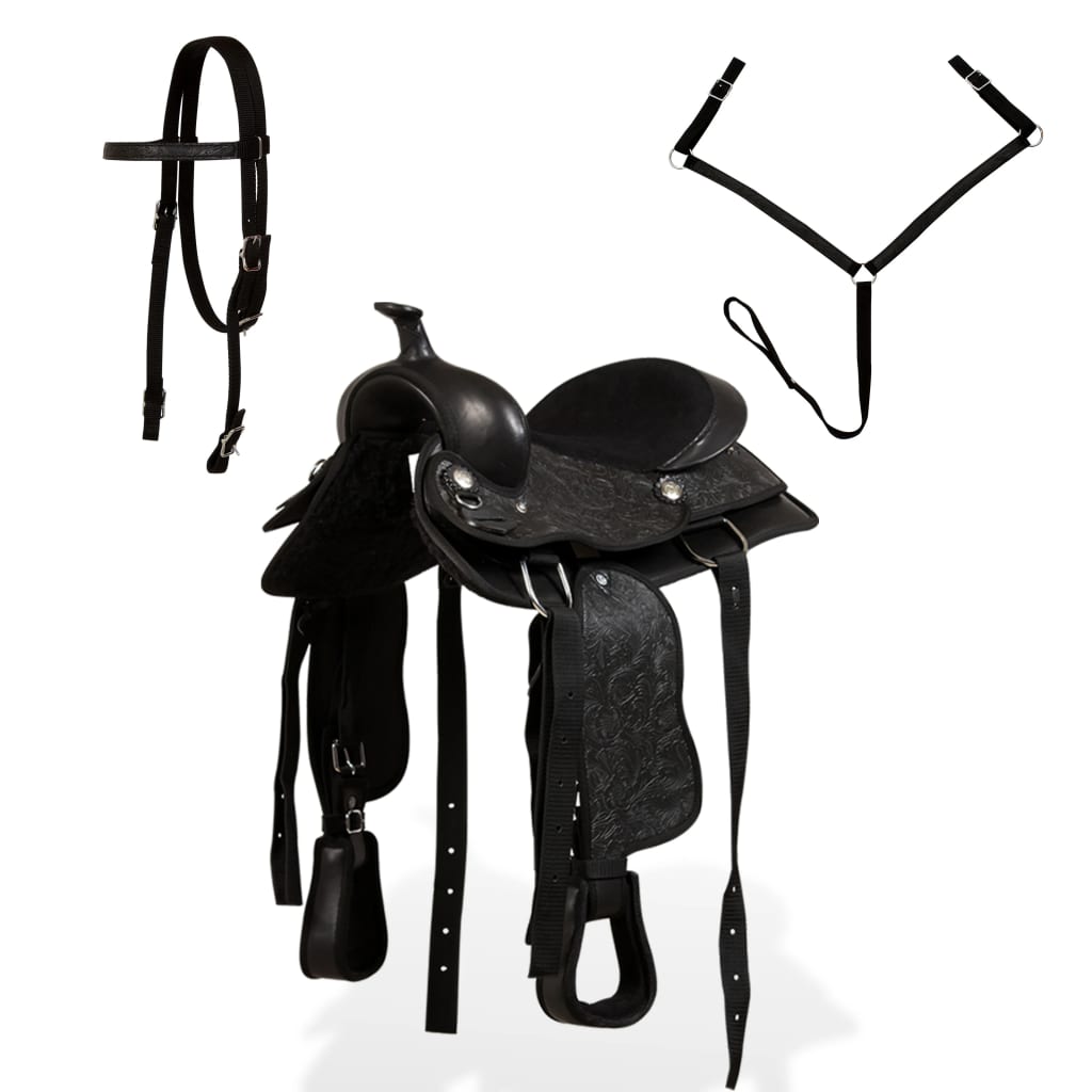 vidaXL Westernové sedlo pro koně, set, pravá kůže 13" černé