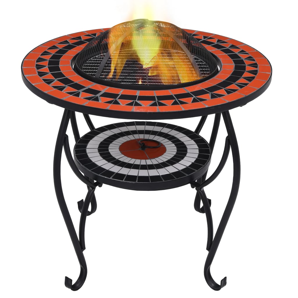 vidaXL Mozaikový stolek s ohništěm terakota a bílý 68 cm keramika