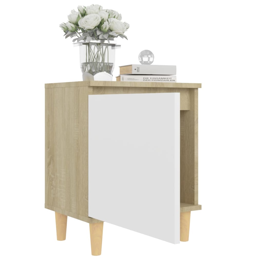vidaXL Noční stolek s dřevěnými nohami dub sonoma a bílý 40x30x50 cm