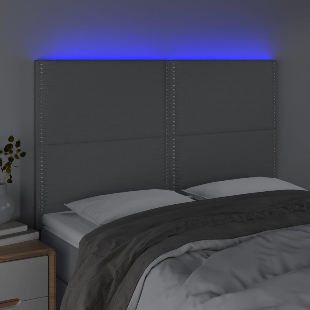 vidaXL Čelo postele s LED světle šedé 144x5x118/128 cm textil