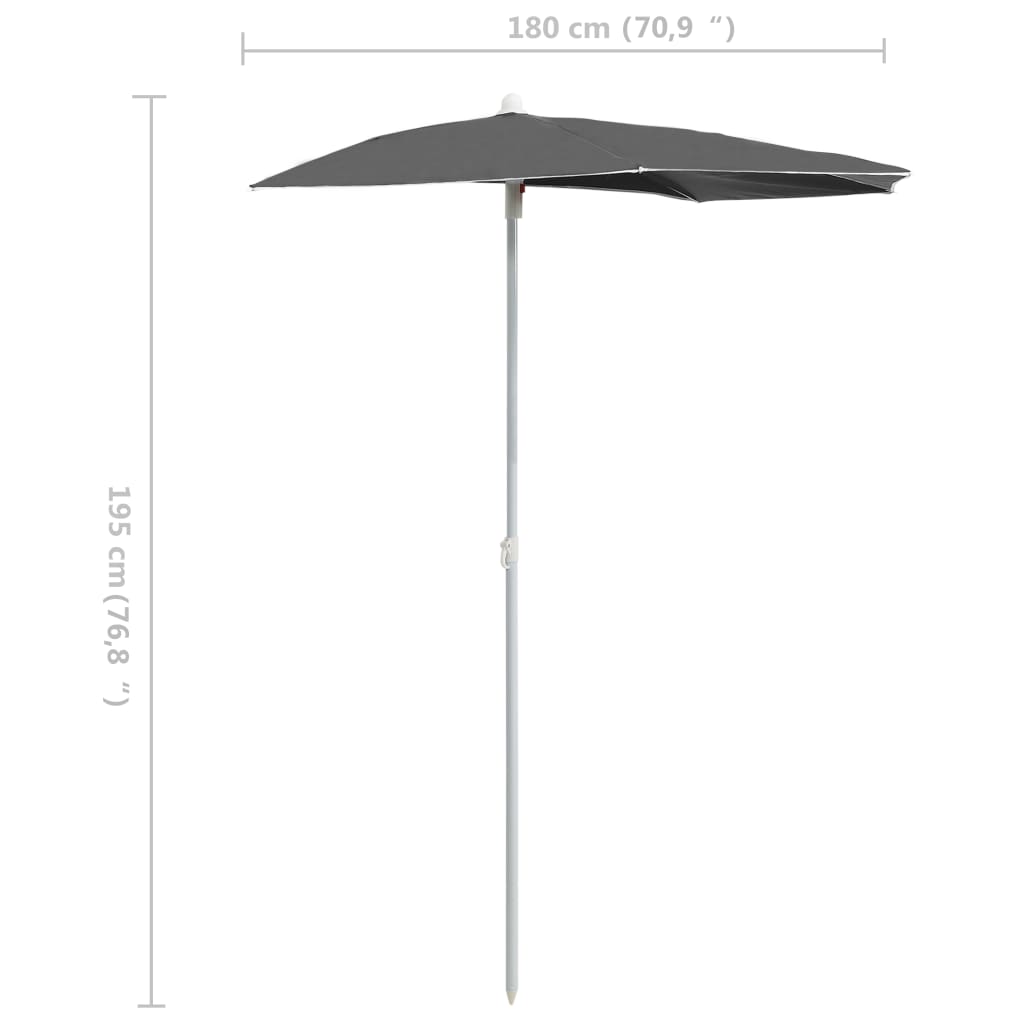 vidaXL Zahradní půlkruhový slunečník s tyčí 180 x 90 cm antracitový