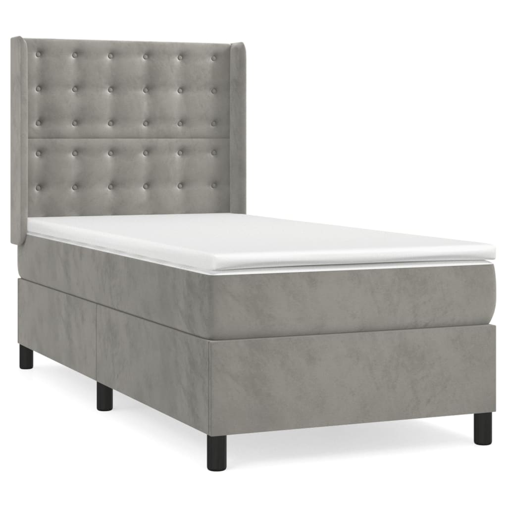vidaXL Box spring postel s matrací světle šedá 90x190 cm samet