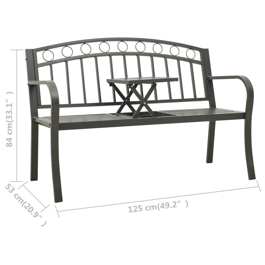 vidaXL Zahradní lavice se stolem 125 cm ocel šedá