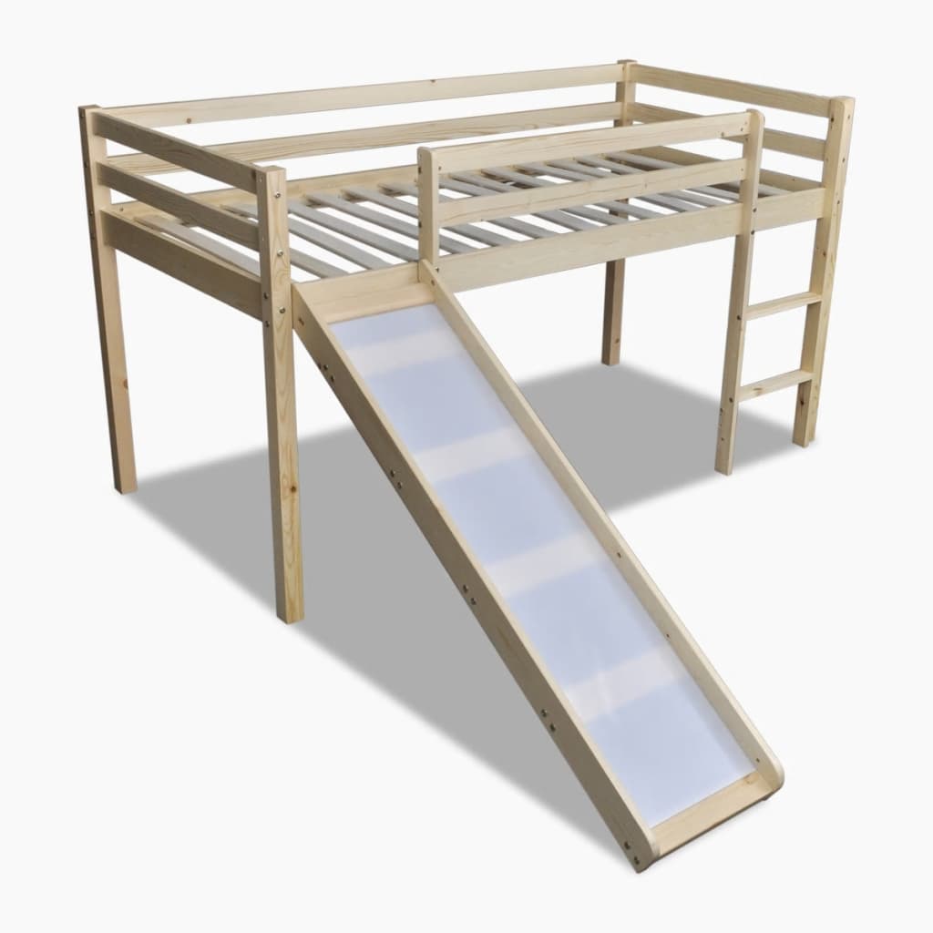 Vyvýšená postel se skluzavkou, rám přírodní dřevo, s motivem pirátů