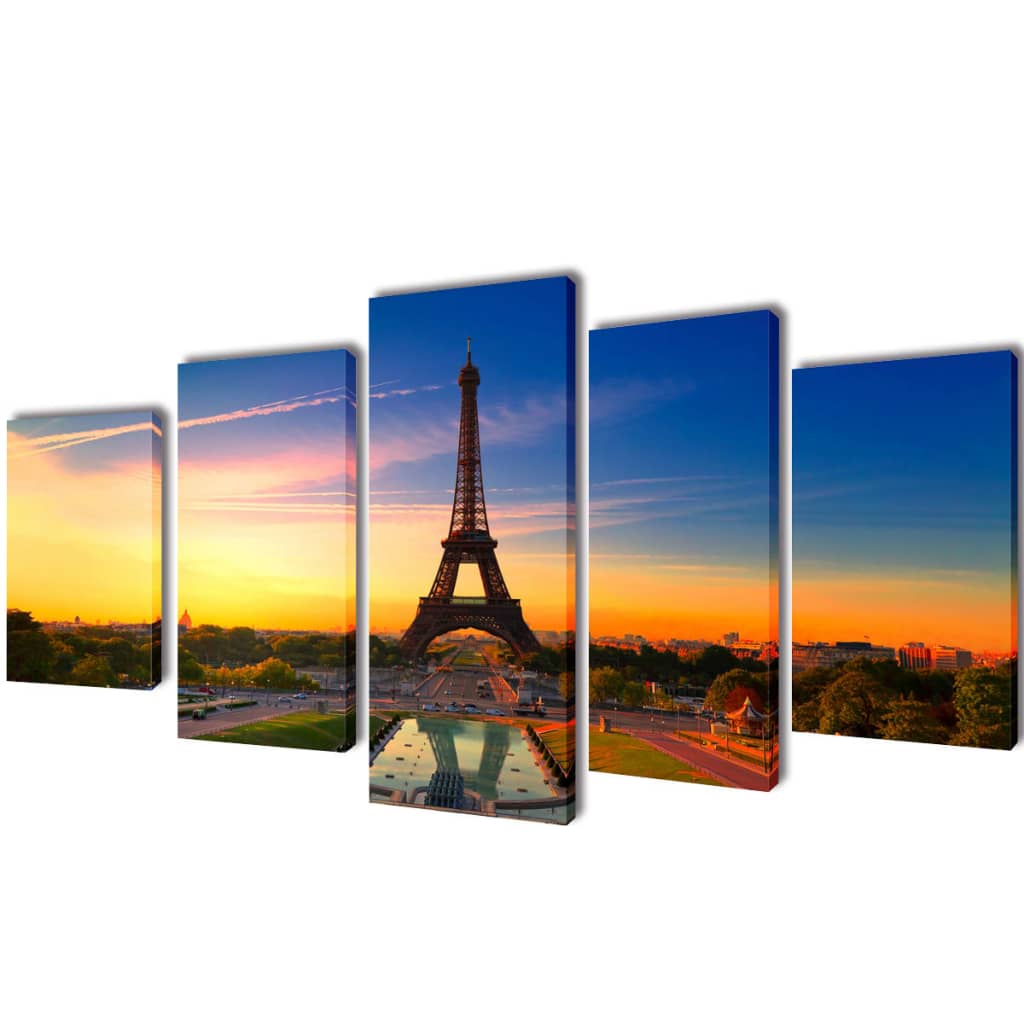 Sada obrazů, tisk na plátně, Eiffelova věž, 100 x 50 cm