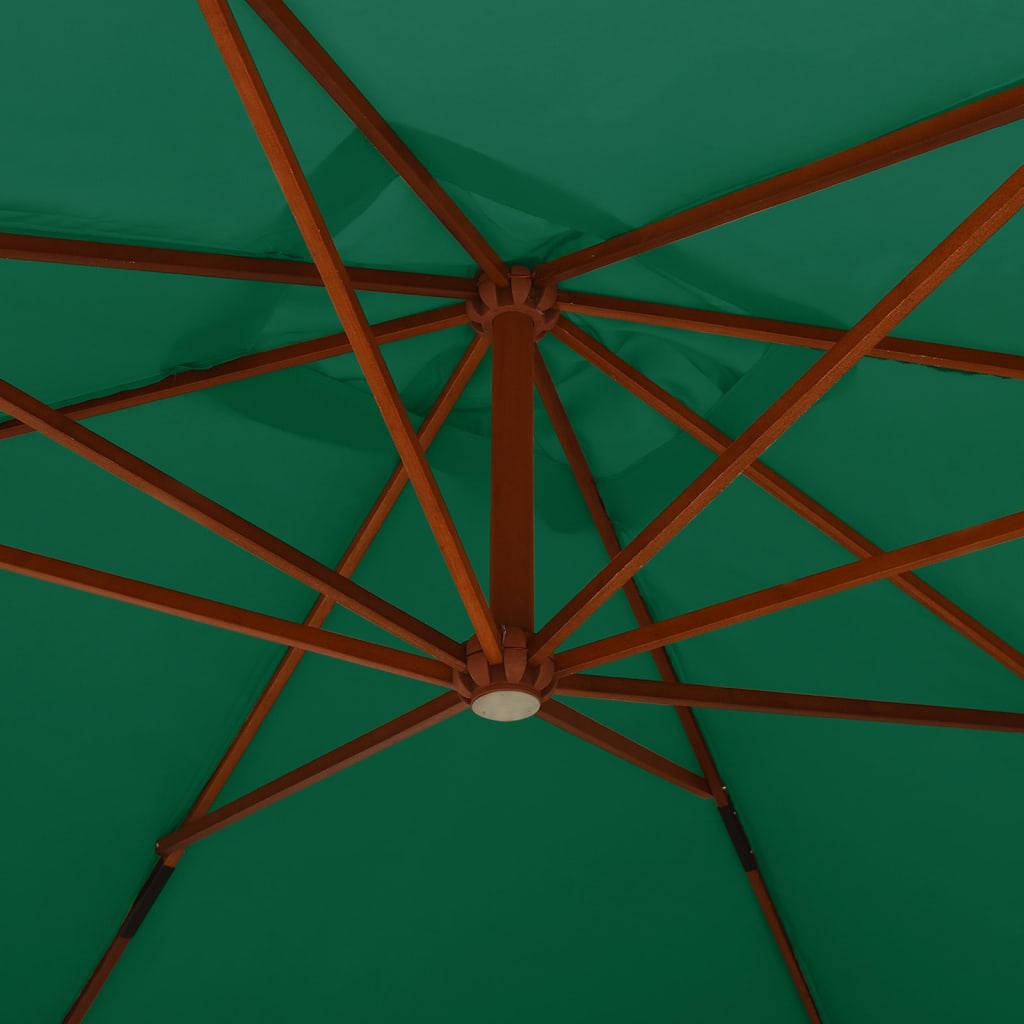 vidaXL Konzolový slunečník s dřevěnou tyčí 400 x 300 cm zelený
