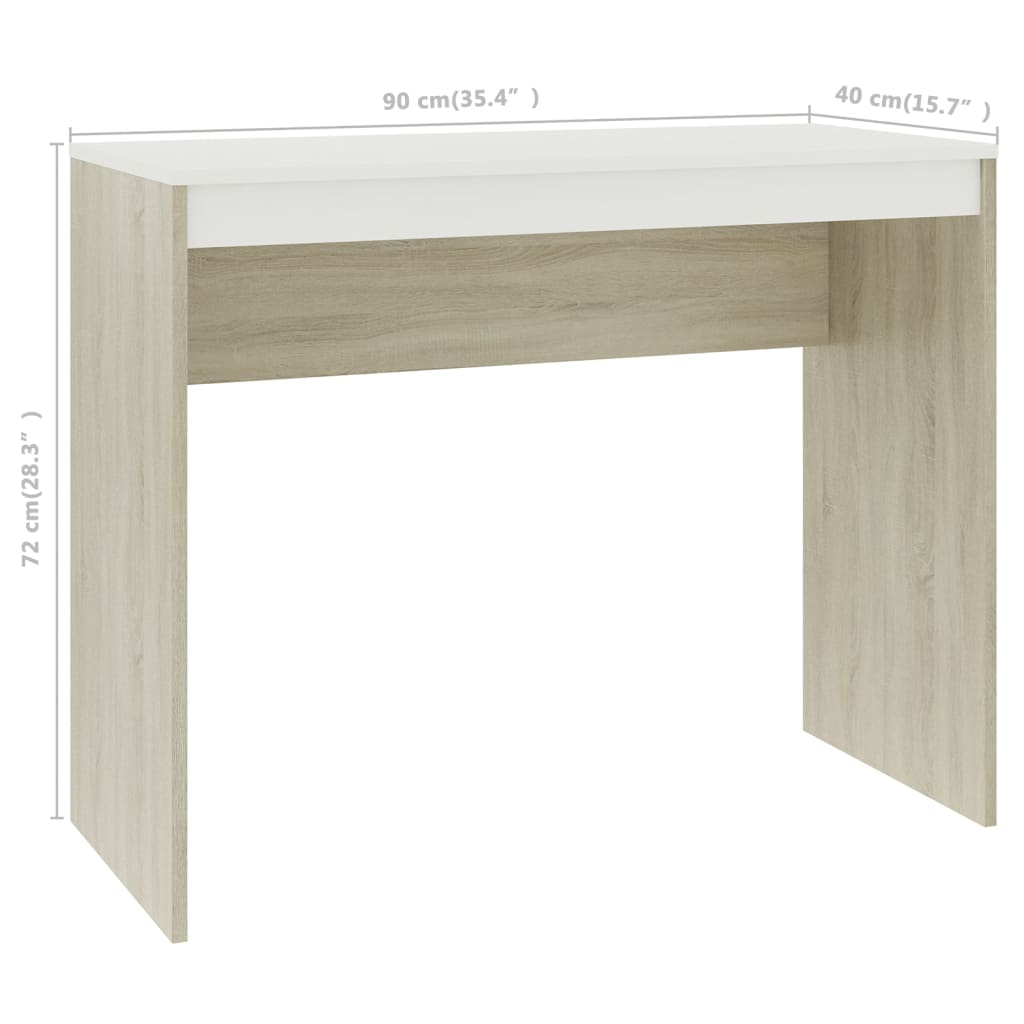vidaXL Psací stůl bílý a dub sonoma 90 x 40 x 72 cm kompozitní dřevo
