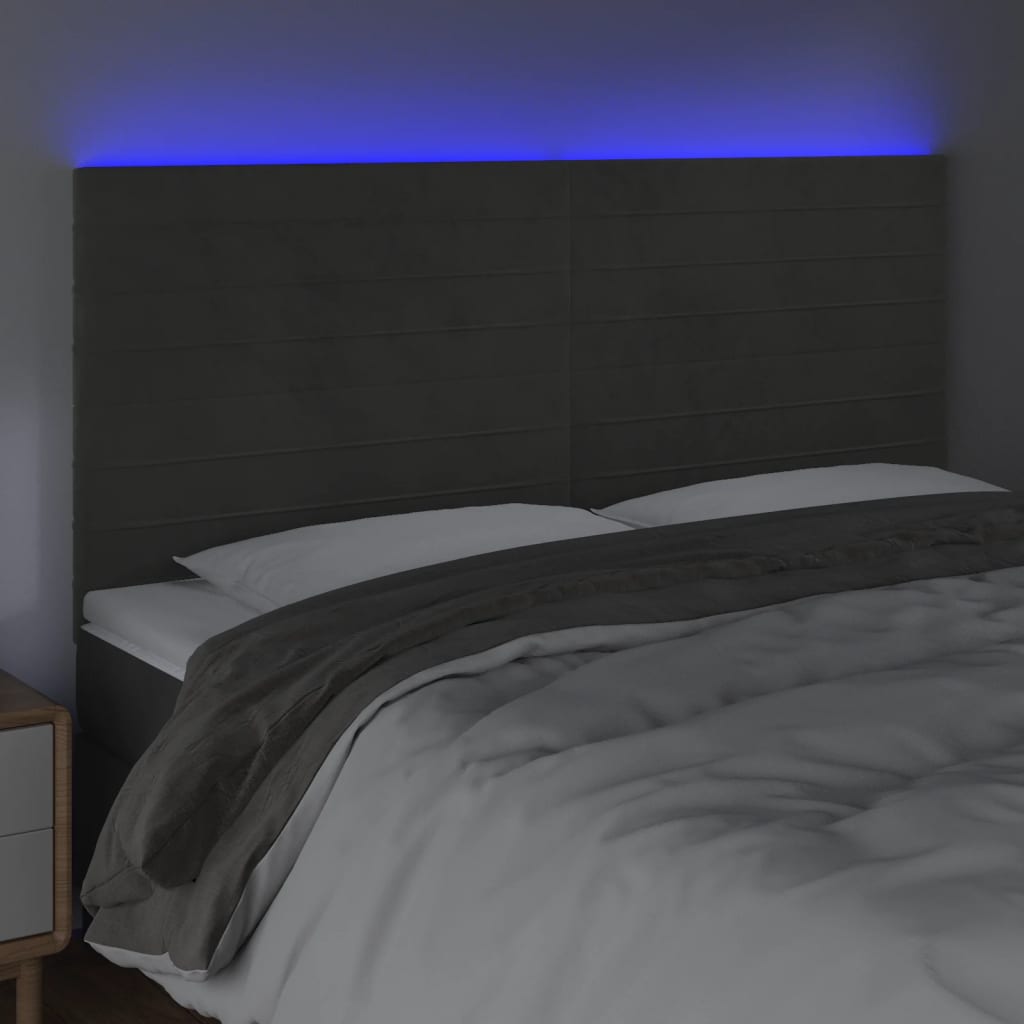 vidaXL Čelo postele s LED tmavě šedé 180x5x118/128 cm samet