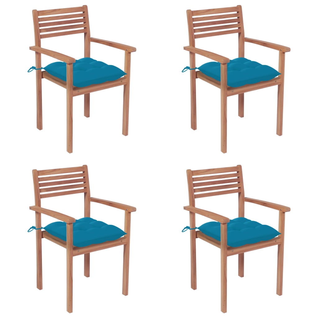 vidaXL Zahradní židle 4 ks světle modré podušky masivní teak