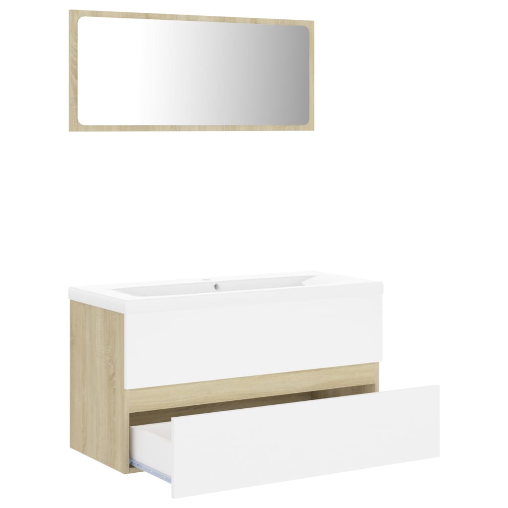 vidaXL Set koupelnového nábytku bílý a dub sonoma dřevotříska