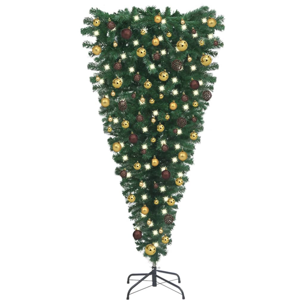 vidaXL Obrácený umělý vánoční stromek s LED a sadou koulí 240 cm