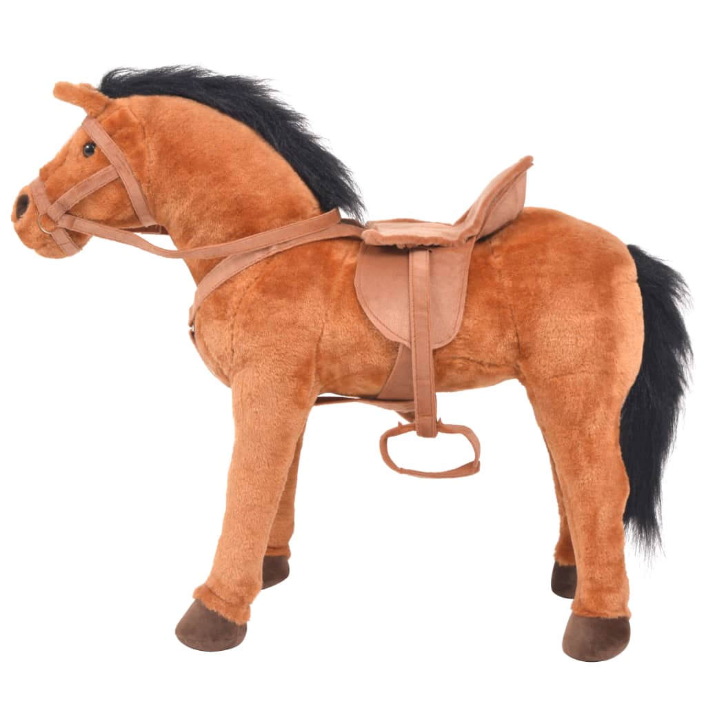 vidaXL Stojící plyšová hračka kůň hnědý