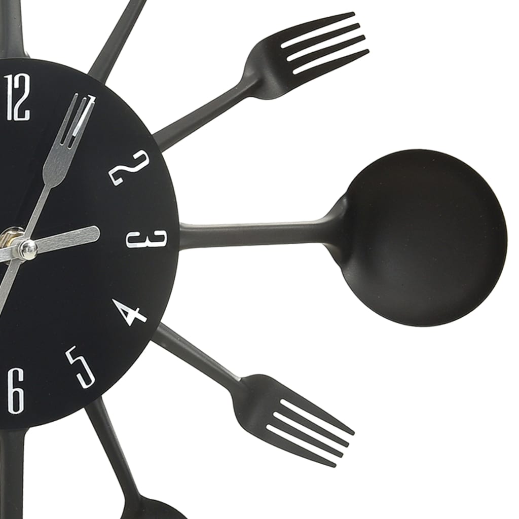 vidaXL Nástěnné hodiny s vidličkami a lžícemi černé 40 cm hliník