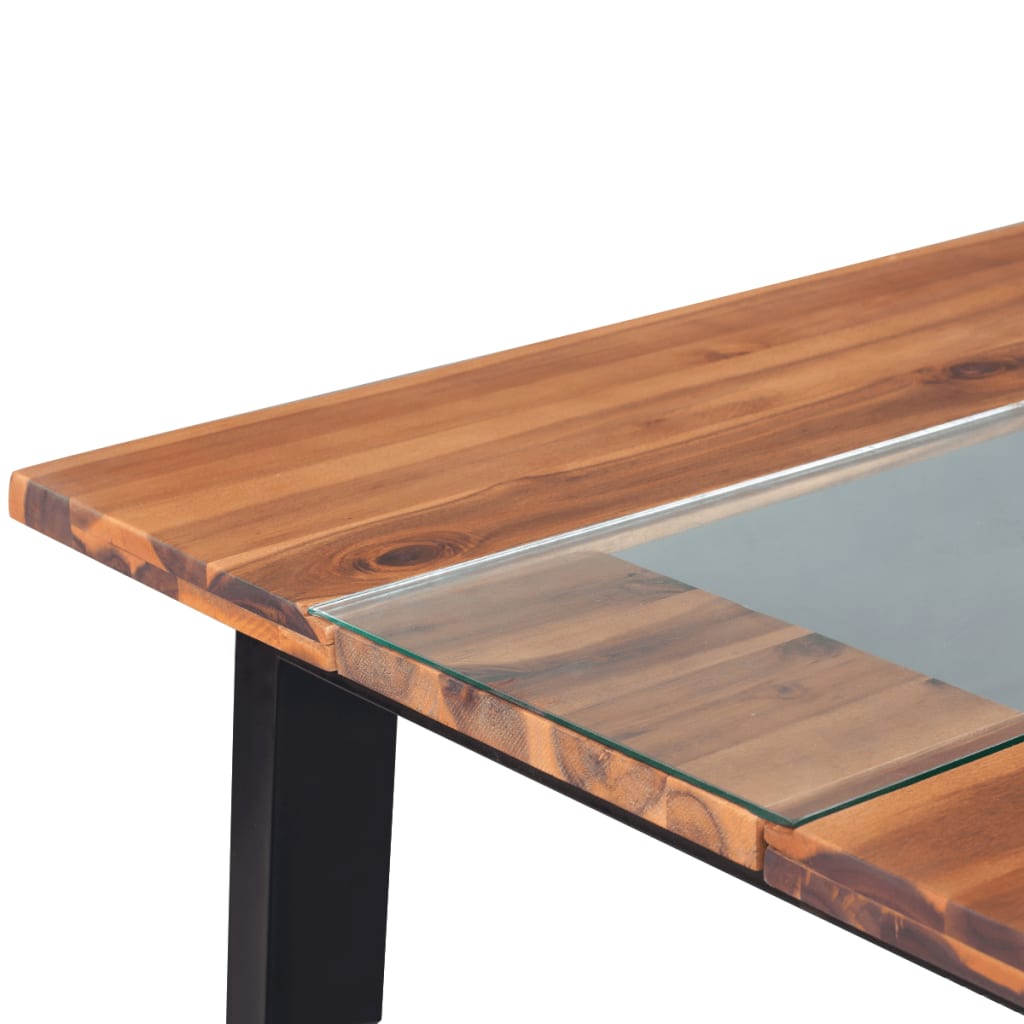 vidaXL Jídelní stůl, masivní akáciové dřevo a sklo, 180x90x75 cm