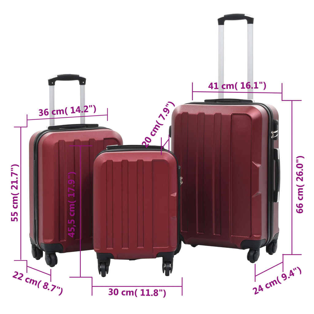 vidaXL Sada skořepinových kufrů na kolečkách 3 ks vínová ABS