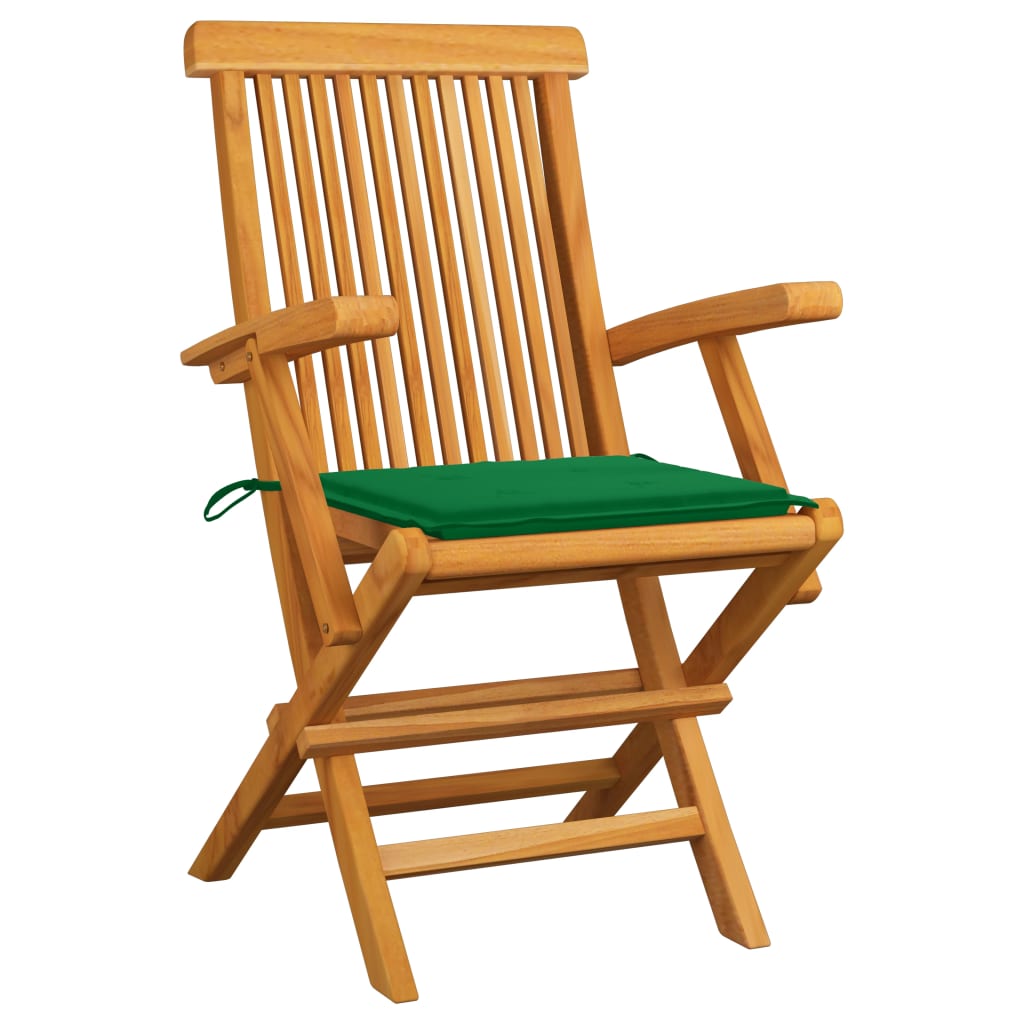 vidaXL Zahradní židle se zelenými poduškami 4 ks masivní teak