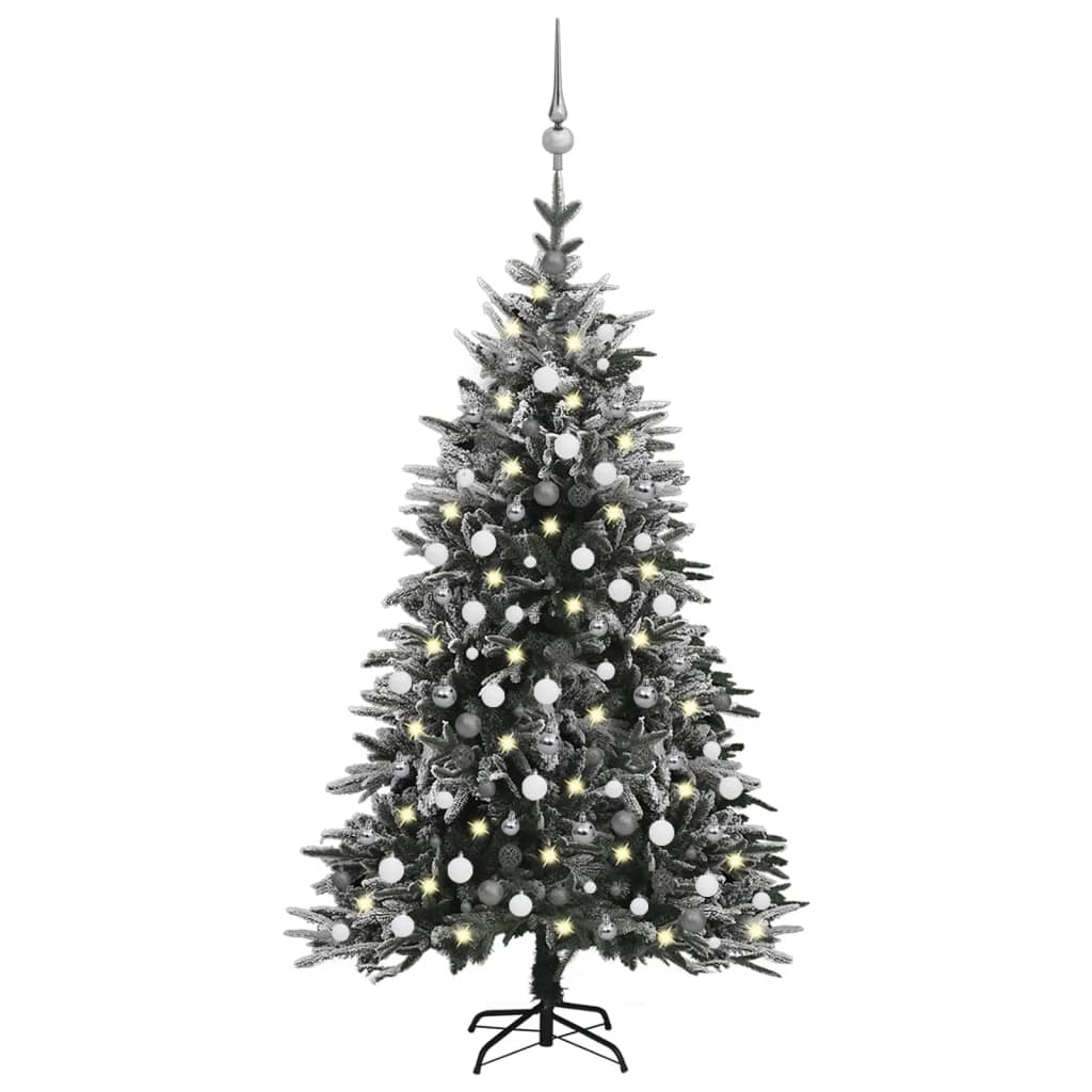 vidaXL Umělý vánoční stromek LED a sada koulí zasněžený 210cm PVC a PE