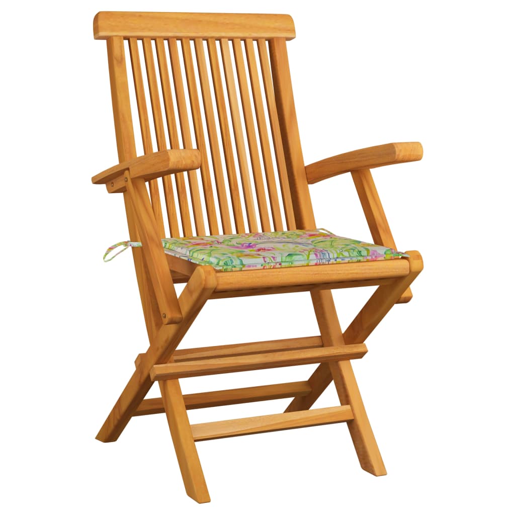 vidaXL Zahradní židle s poduškami se vzorem listů 2 ks masivní teak