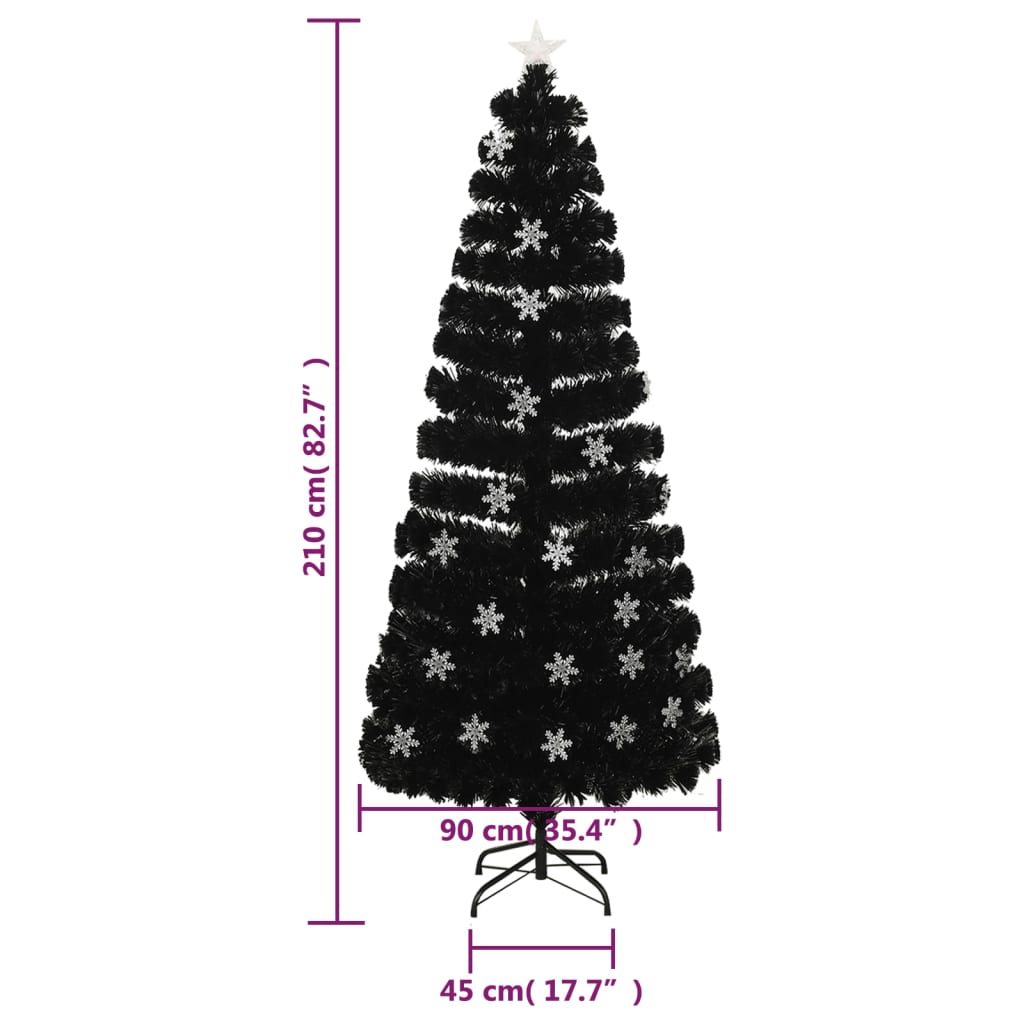 vidaXL Vánoční strom s LED vločkami černý 210 cm optické vlákno