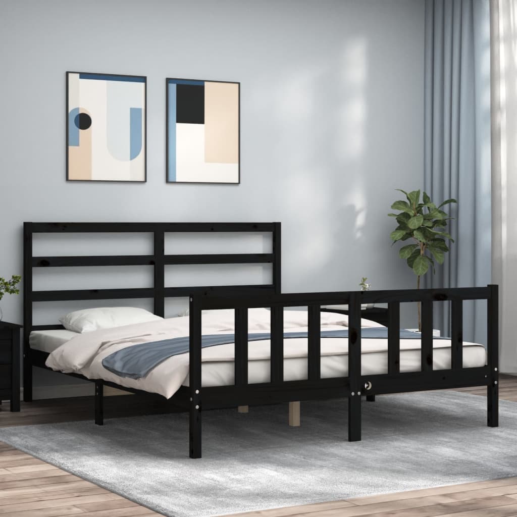 vidaXL Rám postele s čelem černý 160 x 200 cm masivní dřevo