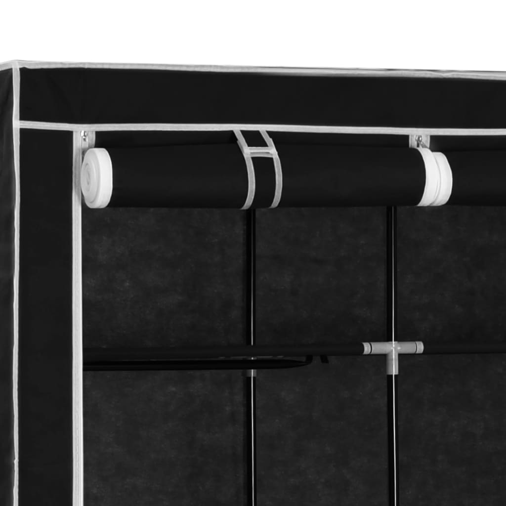 vidaXL Šatní skříň s přihrádkami a tyčemi černá 150x45x175 cm textil