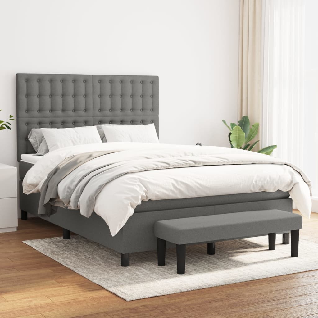 vidaXL Box spring postel s matrací tmavě šedý 140 x 190 cm textil