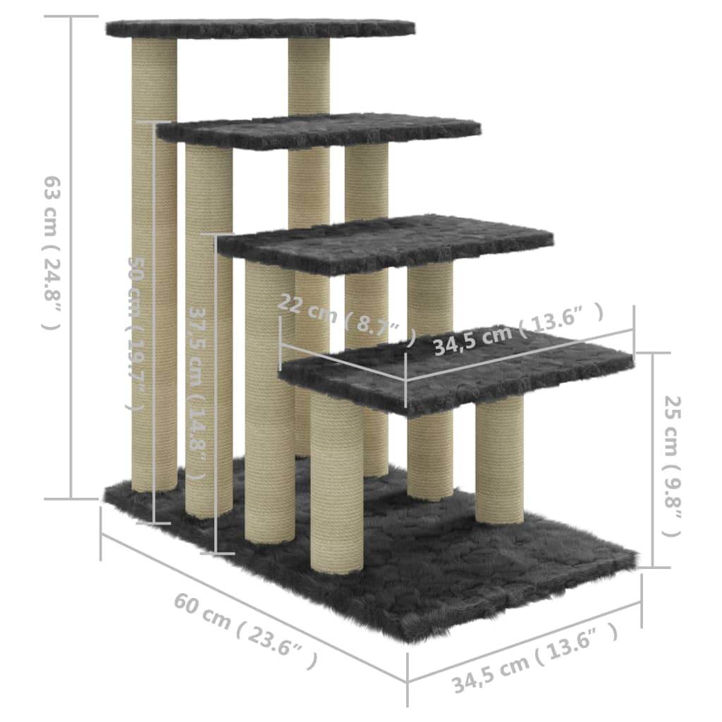 vidaXL Škrabadlo pro kočky se sisalovými sloupky tmavě šedé 63 cm