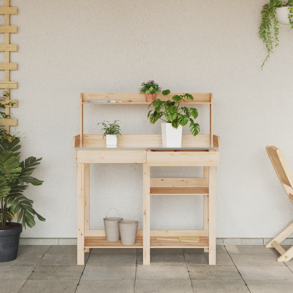 vidaXL Přesazovací stolek s policemi masivní jedlové dřevo
