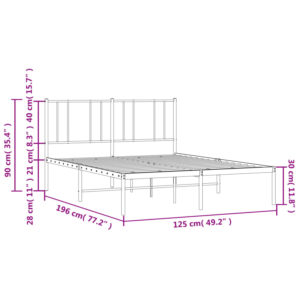 vidaXL Kovový rám postele s čelem černý 120 x 190 cm