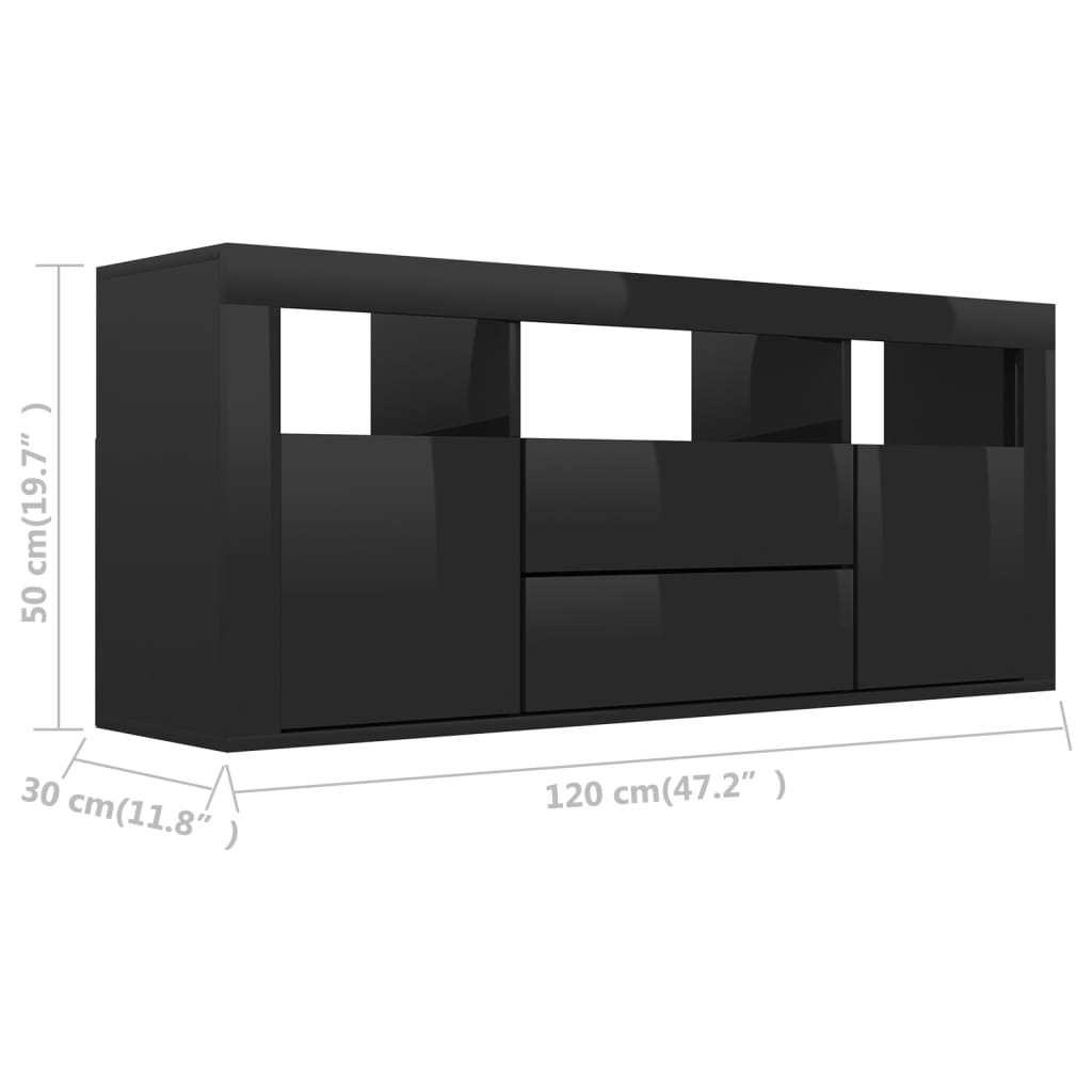vidaXL TV stolek černý s vysokým leskem 120 x 30 x 50 cm dřevotříska