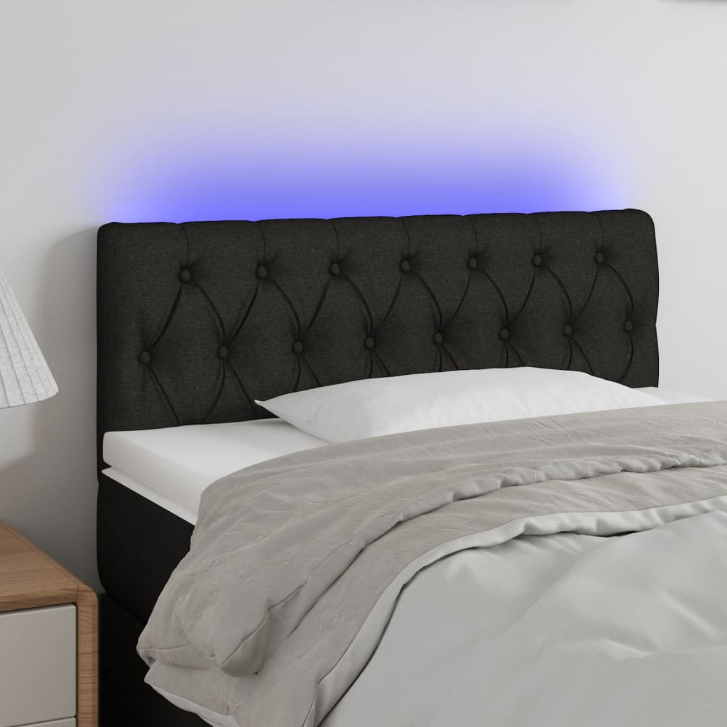 vidaXL Čelo postele s LED černé 90 x 7 x 78/88 cm textil