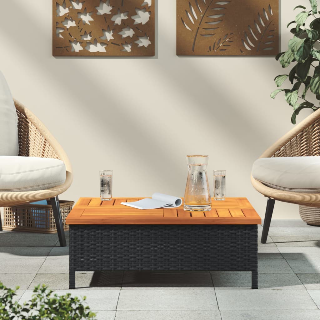 vidaXL Zahradní stolek černý 70 x 70 x 25 cm ratan a akáciové dřevo