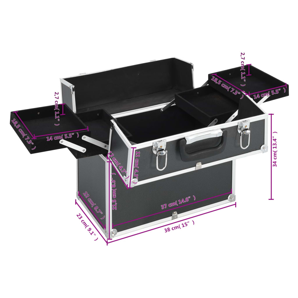 vidaXL Kosmetický kufřík 38x23x34 cm černý hliník