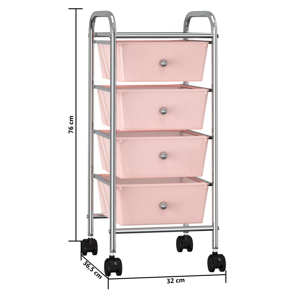 vidaXL Mobilní úložný vozík se 4 zásuvkami růžový plastový