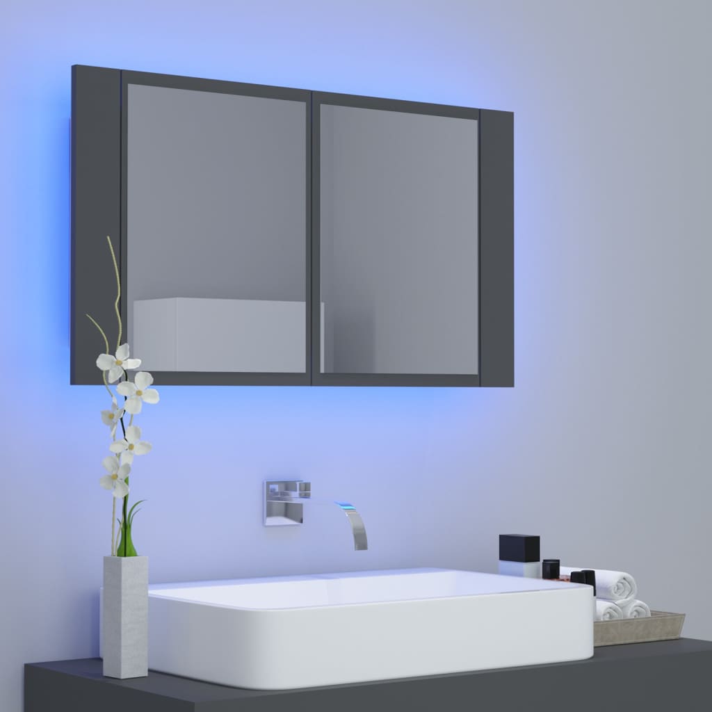vidaXL LED koupelnová skříňka se zrcadlem šedá 80 x 12 x 45 cm akryl