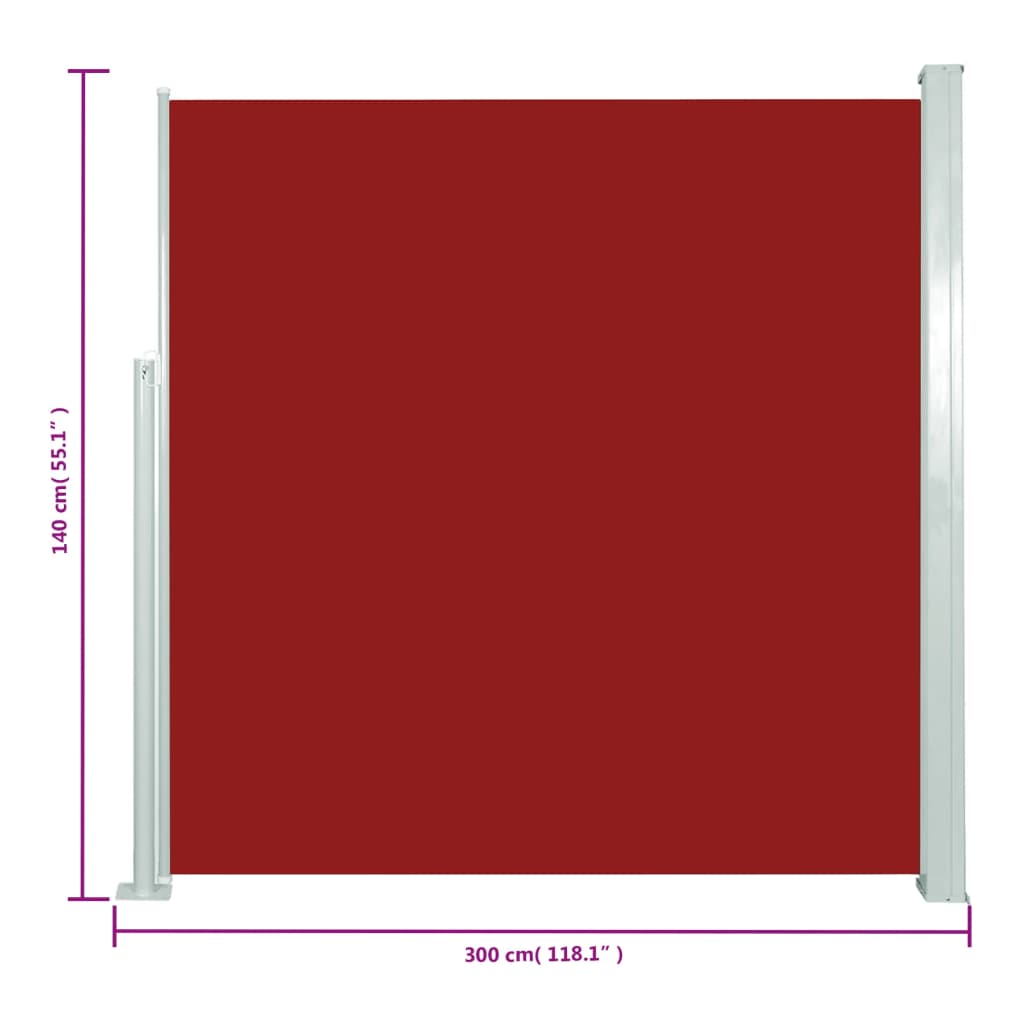 vidaXL Zatahovací boční markýza 140 x 300 cm červená