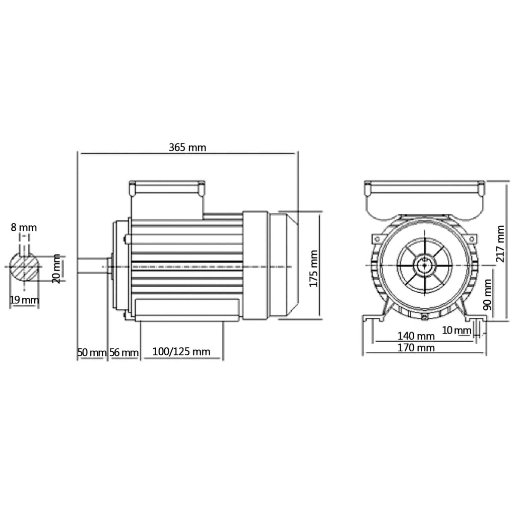 vidaXL 1fázový elektromotor hliník 2,2 kW/3 hp 2 póly 2800 ot./min