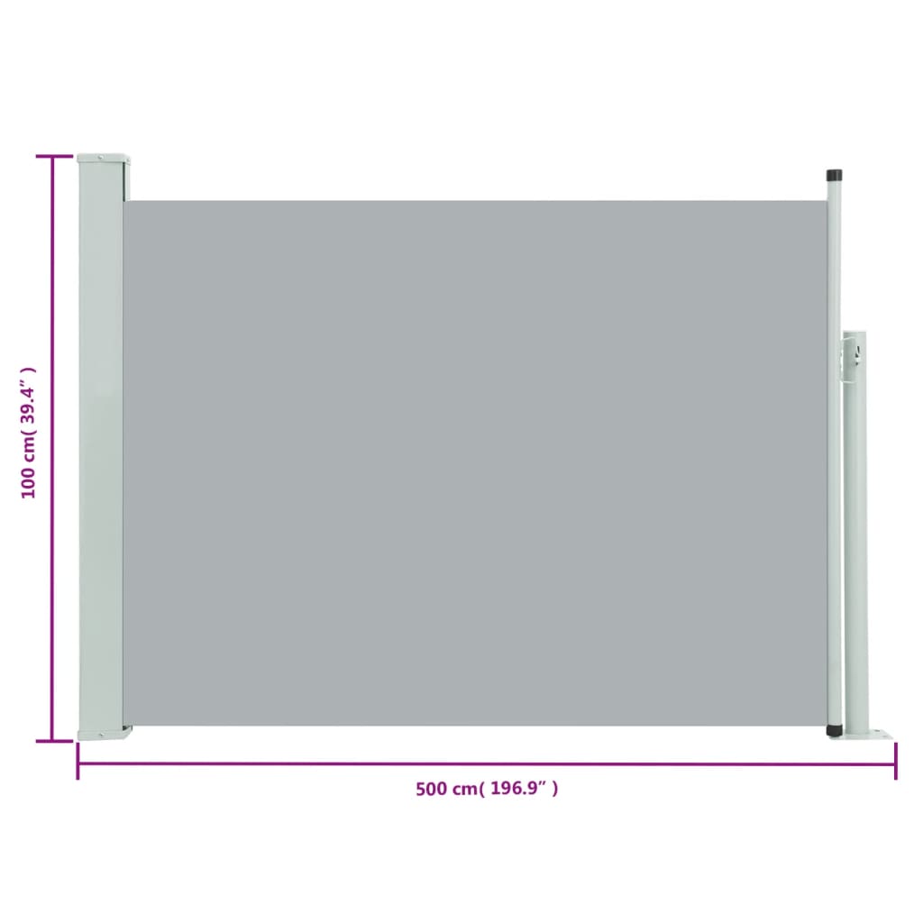 vidaXL Zatahovací boční markýza/zástěna na terasu 100 x 500 cm šedá