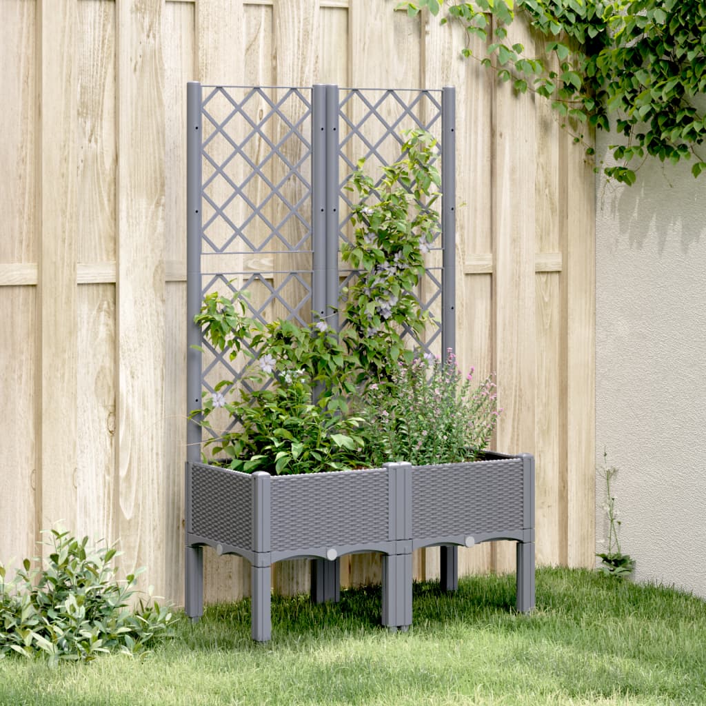 vidaXL Zahradní truhlík s treláží šedý 80 x 40 x 142 cm PP